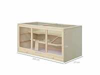 Hamsterkooi, kooi, gerbils 2 niveaus, dak openend raam, hut 2 schaal, 115 x 57 x 55 cm, natuurlijk hout effect - afbeelding 3 van  5