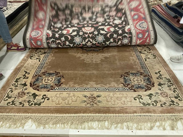 Handgeknoopt chinees tapijt in art silk (7x) - afbeelding 5 van  8