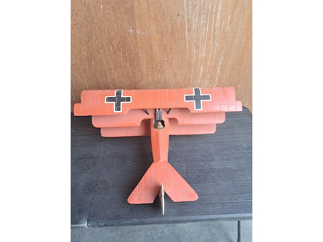 Handgemaakte vliegtuig in puur hout.(levenswerk) iconische rode fokker dr.l driedekker wo1 rode baron duits militair gevechtsvliegtuig 1917 l 660mm b 780mm h 300mm - afbeelding 5 van  6
