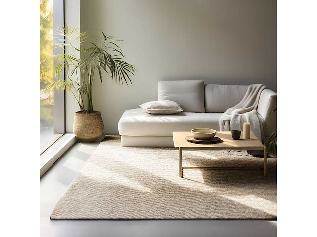 Handgeweven boute jute tapijt 105973 ivoorwit 190x280 - afbeelding 1 van  3
