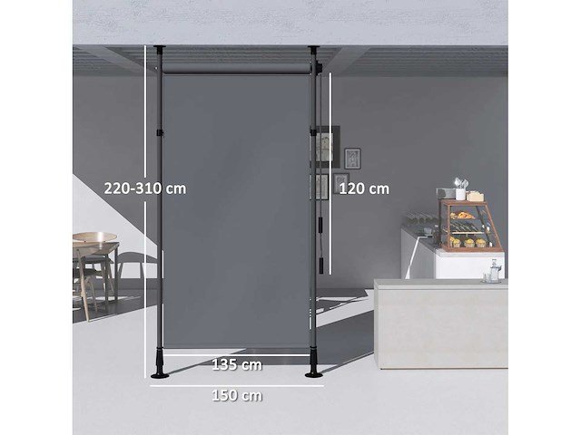 Handmatige intrekbare jaloezie op voetstuk, verstelbare lengte, krukaskrukasinstallatie zonder boren, metalen aluminium. polyester donkergrijs - afbeelding 5 van  6