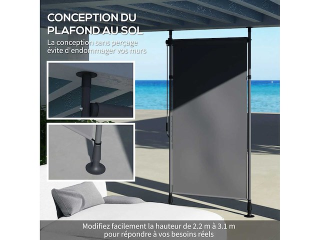 Handmatige intrekbare jaloezie op voetstuk, verstelbare lengte, krukaskrukasinstallatie zonder boren, metalen aluminium. polyester donkergrijs - afbeelding 2 van  4