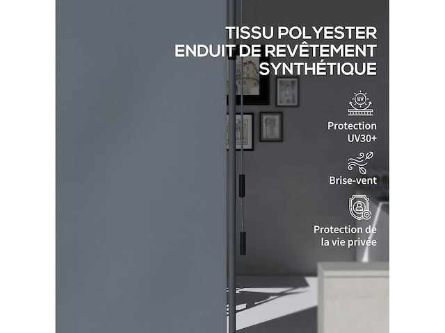 Handmatige intrekbare jaloezie op voetstuk, verstelbare lengte, krukaskrukasinstallatie zonder boren, metalen aluminium. polyester donkergrijs - afbeelding 4 van  4