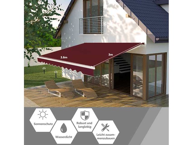 Handmatige intrekbare luifel - wine 3,6 x 3 m - afbeelding 2 van  7