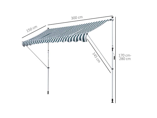 Handmatige intrekbare luifel teleskopische luifel zonder boren 3l x 1,5l m - afbeelding 4 van  7