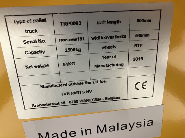 Handtranspallet manueel 2500kg - afbeelding 6 van  6