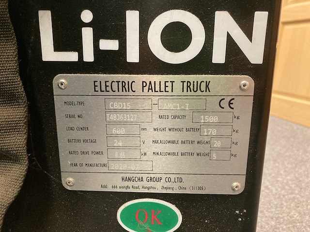 Hangcha - cbd15 - electrische transpalet - afbeelding 5 van  11