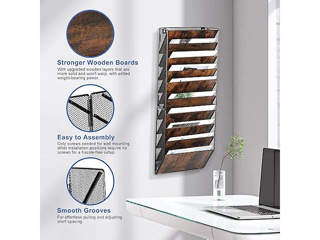 Hangende metalen documentenmap 10 houten vakken - afbeelding 3 van  4