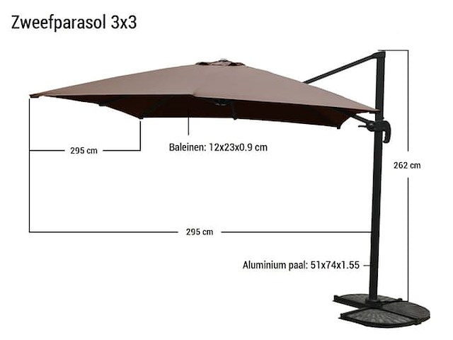 Hangende parasol donkergrijs 300x300cm - afbeelding 1 van  2