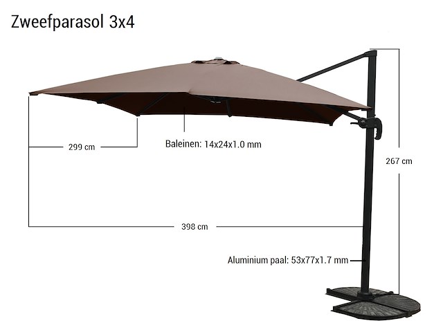 Hangende parasol donkergrijs 300x400cm - afbeelding 1 van  1