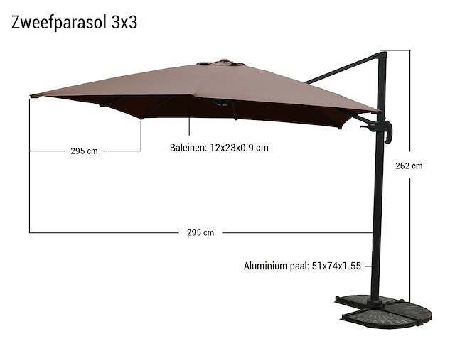 Hangende parasol zwart 300x300 cm - afbeelding 3 van  3