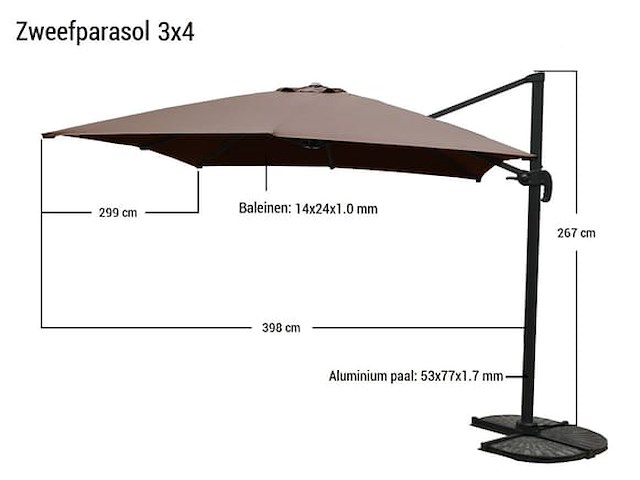 Hangende parasol zwart 300x400cm - afbeelding 1 van  1