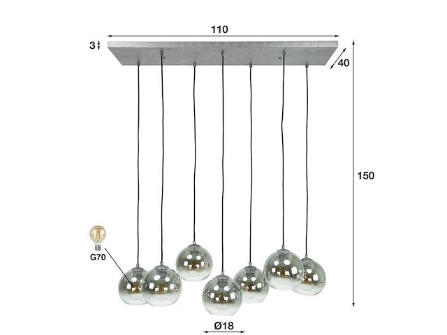 Hanglamp bessy 7 lampkappen-oud zilver - afbeelding 4 van  4