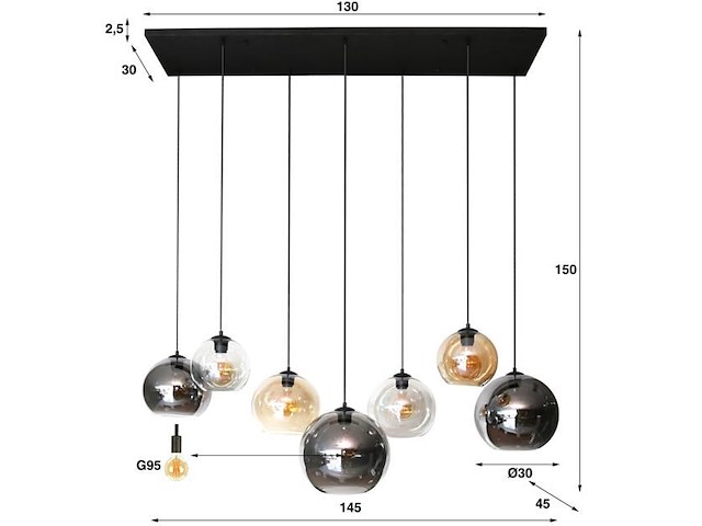 Hanglamp glenn-chroom/amber/lichtgrijs - afbeelding 6 van  6