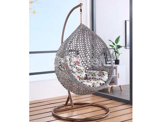 Hangstoel 108 cm breed - hoogte 200 cm - grijs frame / wit kussen met print - afbeelding 1 van  2