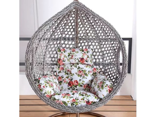 Hangstoel 108 cm breed - hoogte 200 cm - grijs frame / wit kussen met print - afbeelding 2 van  2