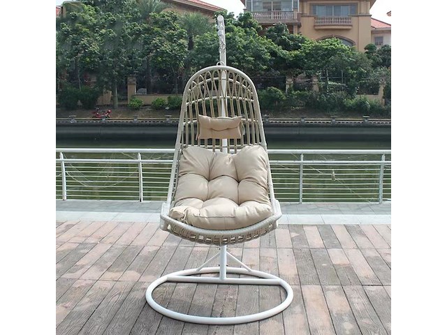 Hangstoel 80 cm breed - hoogte 195 cm - wit frame / mokka kussens - afbeelding 2 van  5