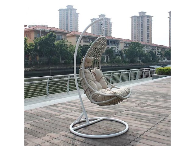 Hangstoel 80 cm breed - hoogte 195 cm - wit frame / mokka kussens - afbeelding 3 van  5