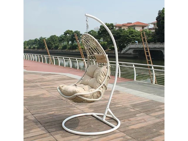 Hangstoel 80 cm breed - hoogte 195 cm - wit frame / mokka kussens - afbeelding 5 van  5