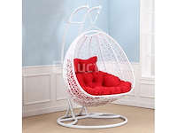 Hangstoel dubbel: 2 persoons 130 cm breed -hoogte 200 cm - wit frame / rode kussens - afbeelding 1 van  3