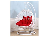Hangstoel dubbel: 2 persoons 130 cm breed -hoogte 200 cm - wit frame / rode kussens - afbeelding 2 van  3