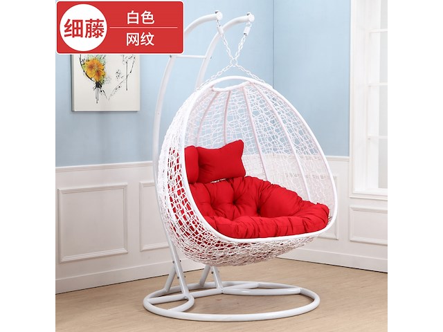 Hangstoel dubbel: 2 persoons 130 cm breed -hoogte 200 cm - wit frame / rode kussens - afbeelding 1 van  3