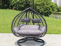 Hangstoel dubbel: 2 persoons 135 cm breed - hoogte 197 cm - zwart frame / grijze kussens - afbeelding 4 van  5