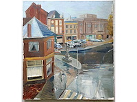 Hans hansen - stadsgezicht met kruis - olie op doek - 70x60 cm - afbeelding 1 van  4