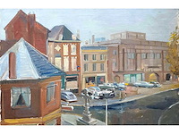 Hans hansen - stadsgezicht met kruis - olie op doek - 70x60 cm - afbeelding 2 van  4