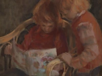 Hans kitslaar (1944), two children reading, oil on canvas 100 x 80 cm. (39.36 x 31 1/2 in.), frame: 127 x 106 cm. (50 x 41.72 in.)