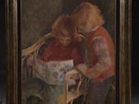 Hans kitslaar (1944), two children reading, oil on canvas 100 x 80 cm. (39.36 x 31 1/2 in.), frame: 127 x 106 cm. (50 x 41.72 in.) - afbeelding 2 van  5
