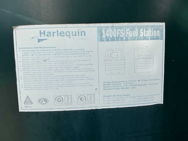 Harlequin verticale diesel opslagtank 1400l met pomp - afbeelding 4 van  8
