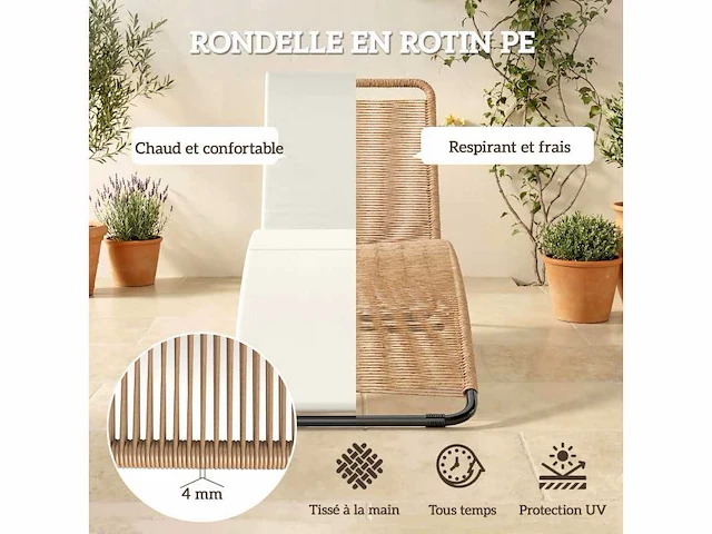 Hars zonneligstoel, tuinligstoel, s-vormig ontwerp, natuurlijke kromming, stevige structuur, staal, kussen, crèmekleurig ontwerp - afbeelding 5 van  7