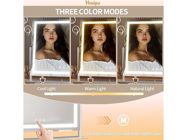 Hasipu make-upspiegel met verlichting (100 x 71,9 cm) - afbeelding 4 van  6