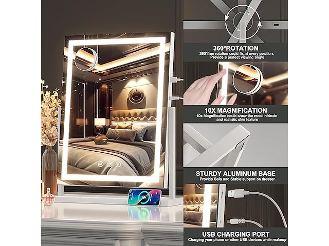 Hasipu make-upspiegel met verlichting (38,1 x 50,8 cm) - afbeelding 2 van  4