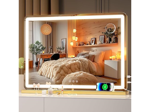 Hasipu make-upspiegel met verlichting (58 x 48 cm) - afbeelding 1 van  6