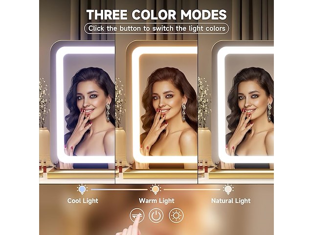 Hasipu make-upspiegel met verlichting (58 x 48 cm) - afbeelding 3 van  6