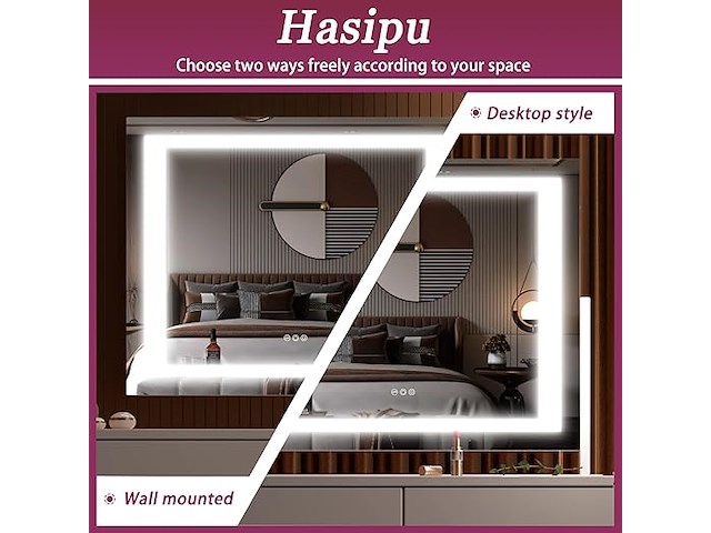 Hasipu make-upspiegel met verlichting (61,5 x 50 cm) - afbeelding 2 van  4