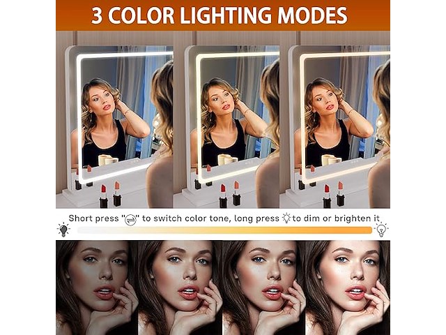 Hasipu make-upspiegel met verlichting (70 x 50 cm) - afbeelding 3 van  4