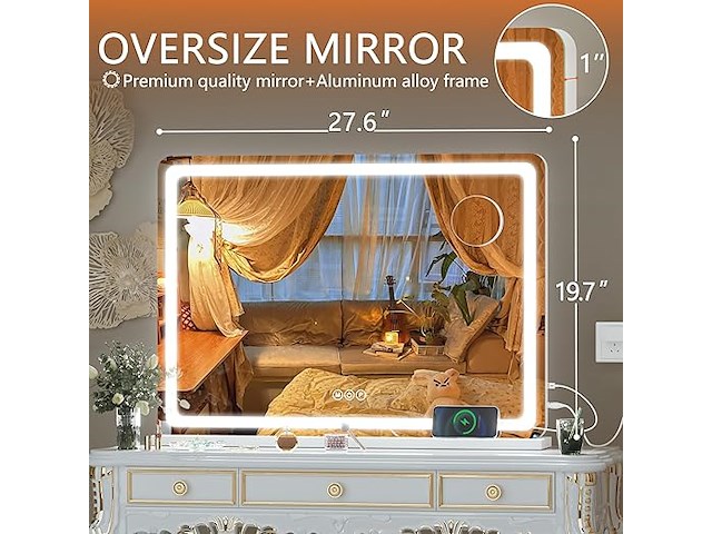 Hasipu make-upspiegel met verlichting (70 x 50 cm) - afbeelding 4 van  4