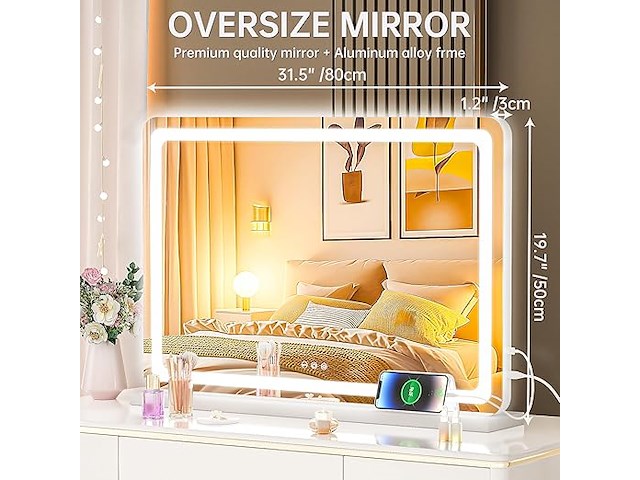 Hasipu make-upspiegel met verlichting (80 x 50 cm) - afbeelding 3 van  5