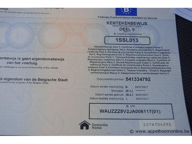 Hatchback audi, a3 sportback, wauzzz8v2ja006117, 1e insch 04/07/2017, 1598cm³, 85kw, diesel, euro 6b, 118661km, inschrijvingsbewijs deel i en ii, keuringsbewijs (geldig tot 28/04/2027), gelijkvormigheidsattest - afbeelding 10 van  21