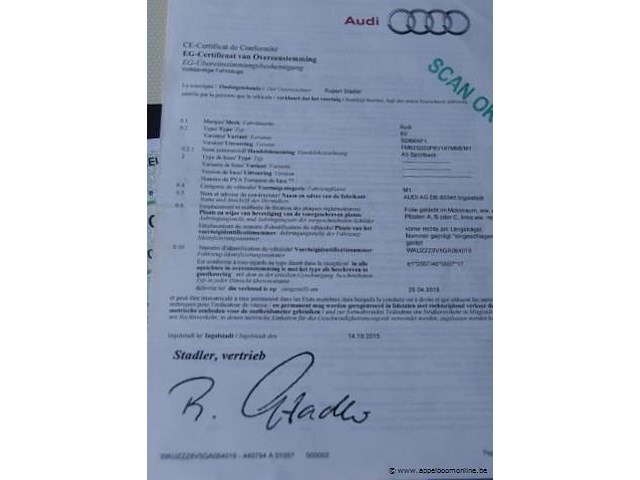 Hatchback audi, a3 sportback, wauzzz8v5ga064019, 1e insch 02/11/2015, 1598cm³, 81kw, diesel, euro 6b, 167900km, inschrijvingsbewijs deel i en ii, keuringsbewijs (geldig tot 02/11/2026), gelijkvormigheidsattest - afbeelding 13 van  20
