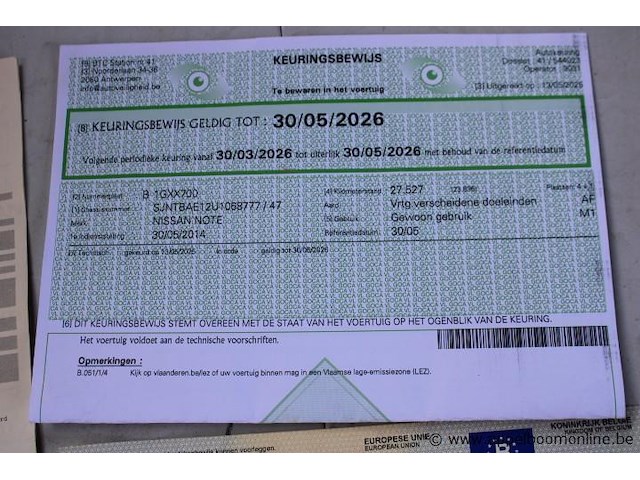 Hatchback nissan, note, sjntbae12u1068777, 1e insch 30/05/2014, 1198cm³, 72kw, benzine, euro 5, 29500km, inschrijvingsbewijs deel i, keuringsbewijs (geldig tot 30/05/2026), gelijkvormigheidsattest - afbeelding 11 van  23