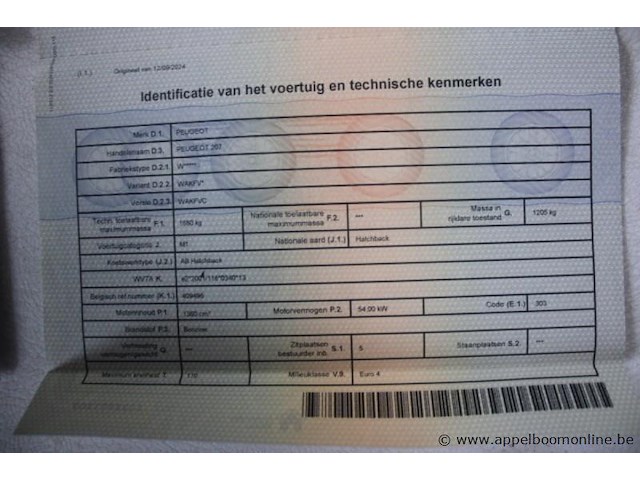 Hatchback peugeot, 207, vf3wakfvc9t045052, 1e insch 20/07/2009, 1360cm³, 54kw, benzine, euro 4, 92838km, inschrijvingsbewijs deel i en ii, keuringsbewijs (geldig tot 20/07/2026), gelijkvormigheidsattest - afbeelding 8 van  19