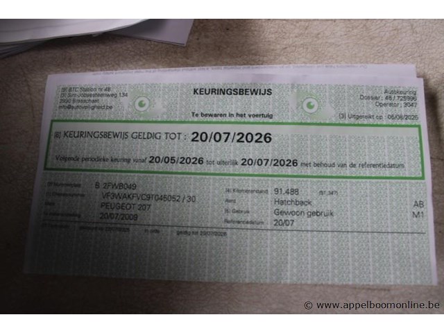 Hatchback peugeot, 207, vf3wakfvc9t045052, 1e insch 20/07/2009, 1360cm³, 54kw, benzine, euro 4, 92838km, inschrijvingsbewijs deel i en ii, keuringsbewijs (geldig tot 20/07/2026), gelijkvormigheidsattest - afbeelding 10 van  19