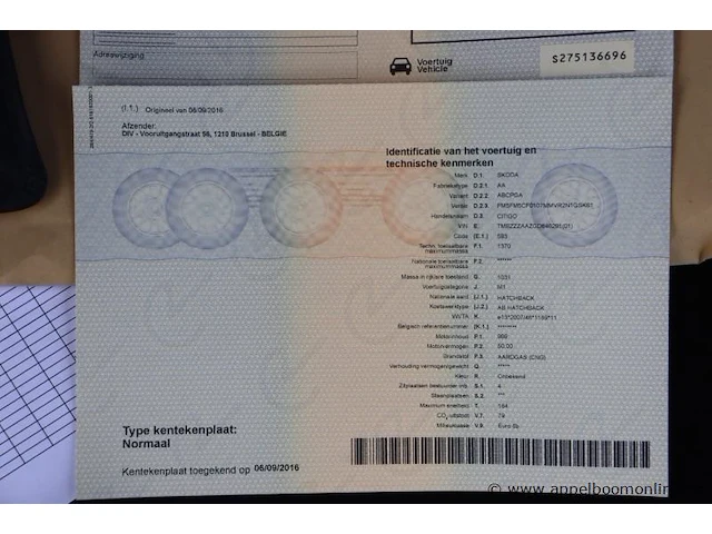 Hatchback skoda citigo, datum 1ste inschr 6/9/2016, chassis nr tmbzzzaazgd646291, km-stand 17482, euro 6b, schade rondom, mogelijks platte batterij - afbeelding 2 van  14