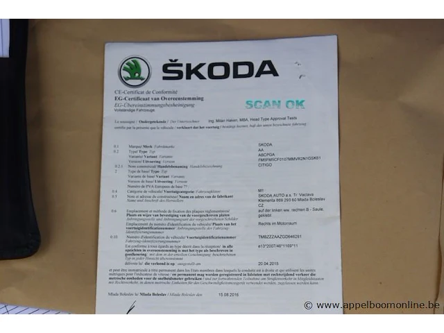 Hatchback skoda citigo, datum 1ste inschr 6/9/2016, chassis nr tmbzzzaazgd646291, km-stand 17482, euro 6b, schade rondom, mogelijks platte batterij - afbeelding 3 van  14