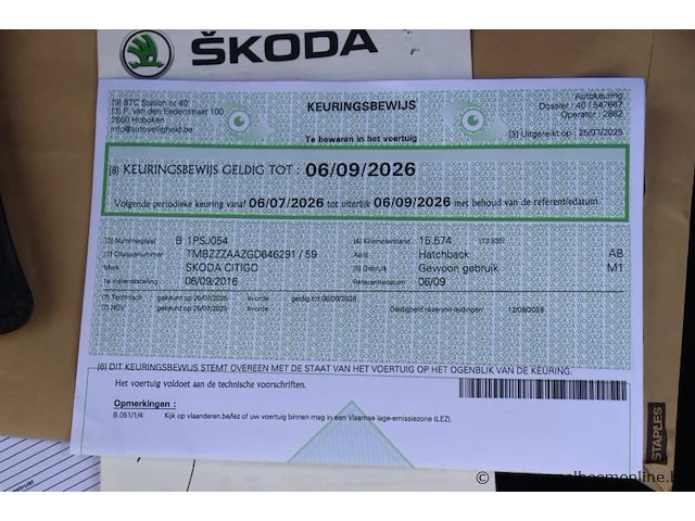 Hatchback skoda citigo, datum 1ste inschr 6/9/2016, chassis nr tmbzzzaazgd646291, km-stand 17482, euro 6b, schade rondom, mogelijks platte batterij - afbeelding 4 van  14
