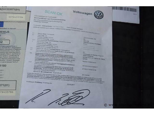 Hatchback volkswagen, polo, wvwzzz6rzhy233071, 1e insch 16/05/2017, 1422cm³, 66kw, diesel, euro 6b, 157511km, inschrijvingsbewijs deel i en ii, keuringsbewijs (geldig tot 16/05/2026), gelijkvormigheidsattest - afbeelding 11 van  22